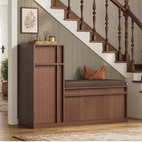Sikaic Shoe Benches 45.3" L-Shaped Entryway Storage Bench with 3-Tier Adjustable Shelves & Bone-Line Handles Walnut Walnut / Engineered Wood / Modern