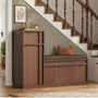 Sikaic Shoe Benches 45.3" L-Shaped Entryway Storage Bench with 3-Tier Adjustable Shelves & Bone-Line Handles Walnut Walnut / Engineered Wood / Modern
