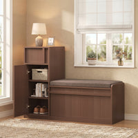 Sikaic Shoe Benches 45.3" L-Shaped Entryway Storage Bench with 3-Tier Adjustable Shelves & Bone-Line Handles Walnut Walnut / Engineered Wood / Modern