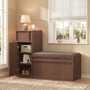 Sikaic Shoe Benches 45.3" L-Shaped Entryway Storage Bench with 3-Tier Adjustable Shelves & Bone-Line Handles Walnut Walnut / Engineered Wood / Modern