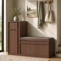 Sikaic Shoe Benches 45.3" L-Shaped Entryway Storage Bench with 3-Tier Adjustable Shelves & Bone-Line Handles Walnut Walnut / Engineered Wood / Modern