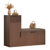 Sikaic Shoe Benches 45.3" L-Shaped Entryway Storage Bench with 3-Tier Adjustable Shelves Walnut Walnut / Engineered Wood / Modern
