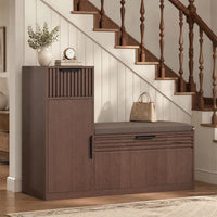 Sikaic Shoe Benches 45.3" L-Shaped Entryway Storage Bench with 3-Tier Adjustable Shelves Walnut Walnut / Engineered Wood / Modern