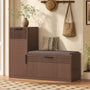 Sikaic Shoe Benches 45.3" L-Shaped Entryway Storage Bench with 3-Tier Adjustable Shelves Walnut Walnut / Engineered Wood / Modern