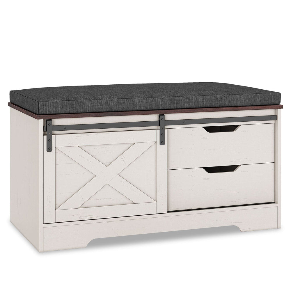 Sikaic Shoe Benches 40 Inches Storage Shoe Benches White Brown White Brown / Engineered Wood / Farmhouse