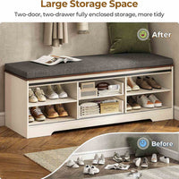 Sikaic Shoe Benches Shoe Benches with Cushion and Sliding Barn Doors White White / Engineered Wood / Farmhouse