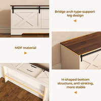 Sikaic Shoe Benches Shoe Benches with Cushion and Sliding Barn Doors White White / Engineered Wood / Farmhouse