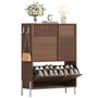 Sikaic Shoe Cabinet Shoe cabinet with two tilt-out drawers and a top drawer, Brown Brown / Engineered Wood / Mid-Century Modern