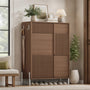 Sikaic Shoe Cabinet Shoe cabinet with two tilt-out drawers and a top drawer, Brown. Brown / Engineered Wood / Mid-Century Modern