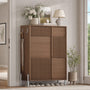 Sikaic Shoe Cabinet Shoe cabinet with two tilt-out drawers and a top drawer, Brown Brown / Engineered Wood / Mid-Century Modern
