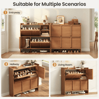 Sikaic Shoe Cabinet Sikaic 4-Door Ultra-Thin Shoe Cabinet with Adjustable Shelves and Flip Drawers Walnut Walnut / Engineered Wood / Modern