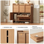 Sikaic Shoe Cabinet Sikaic 4-Door Ultra-Thin Shoe Cabinet with Adjustable Shelves and Flip Drawers Walnut Walnut / Engineered Wood / Modern