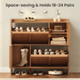 Sikaic Shoe Cabinet Sikaic 4-Door Ultra-Thin Shoe Cabinet with Adjustable Shelves and Flip Drawers Walnut Walnut / Engineered Wood / Modern