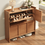 Sikaic Shoe Cabinet Sikaic 4-Door Ultra-Thin Shoe Cabinet with Adjustable Shelves and Flip Drawers Walnut Walnut / Engineered Wood / Modern