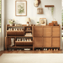 Sikaic Shoe Cabinet Sikaic 4-Door Ultra-Thin Shoe Cabinet with Adjustable Shelves and Flip Drawers Walnut Walnut / Engineered Wood / Modern