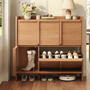 Sikaic Shoe Cabinet Sikaic 4-Door Ultra-Thin Shoe Cabinet with Adjustable Shelves and Flip Drawers Walnut Walnut / Engineered Wood / Modern