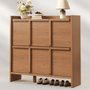 Sikaic Shoe Cabinet Sikaic 4-Door Ultra-Thin Shoe Cabinet with Adjustable Shelves and Flip Drawers Walnut Walnut / Engineered Wood / Modern