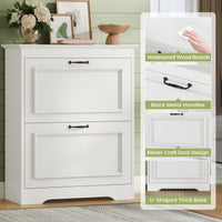 Sikaic Shoe Cabinet Shoe Cabinet with 2 Flip Drawers and Metal Flip Stand White White / Engineered Wood / Modern