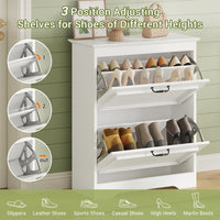 Sikaic Shoe Cabinet Shoe Cabinet with 2 Flip Drawers and Metal Flip Stand White White / Engineered Wood / Modern