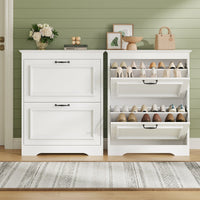 Sikaic Shoe Cabinet Shoe Cabinet with 2 Flip Drawers and Metal Flip Stand White White / Engineered Wood / Modern