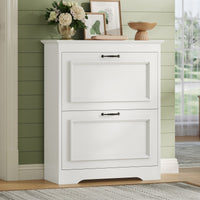 Sikaic Shoe Cabinet Shoe Cabinet with 2 Flip Drawers and Metal Flip Stand White White / Engineered Wood / Modern