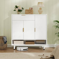 Sikaic Shoe Cabinet Shoe Cabinet with 3 Adjustable Shelves and Metal Legs White White / Engineered Wood / Modern