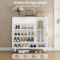 Sikaic Shoe Cabinet Shoe Cabinet with 3 Adjustable Shelves and Metal Legs White White / Engineered Wood / Modern