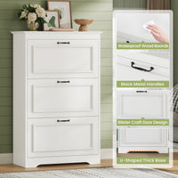 Sikaic Shoe Cabinet Shoe Cabinet with 3 Flip Drawers and Metal Flip Stand White White / Engineered Wood / Modern