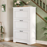 Sikaic Shoe Cabinet Shoe Cabinet with 3 Flip Drawers and Metal Flip Stand White White / Engineered Wood / Modern