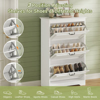 Sikaic Shoe Cabinet Shoe Cabinet with 3 Flip Drawers and Metal Flip Stand White White / Engineered Wood / Modern