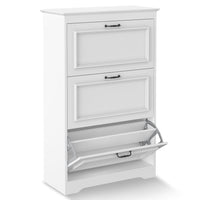 Sikaic Shoe Cabinet Shoe Cabinet with 3 Flip Drawers and Metal Flip Stand White White / Engineered Wood / Modern