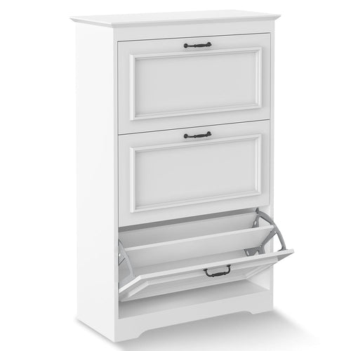 Sikaic Shoe Cabinet Shoe Cabinet with 3 Flip Drawers and Metal Flip Stand White White / Engineered Wood / Modern