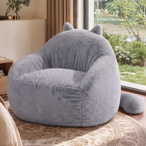 Sikaic Single Sofa Sikaic Cat Shape Single Sofa with Memory Foam and Soft Faux Fur Grey Grey / Fiber Fleece + Foam / Modern