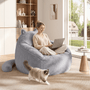 Sikaic Single Sofa Sikaic Cat Shape Single Sofa with Memory Foam and Soft Faux Fur Grey Grey / Fiber Fleece + Foam / Modern