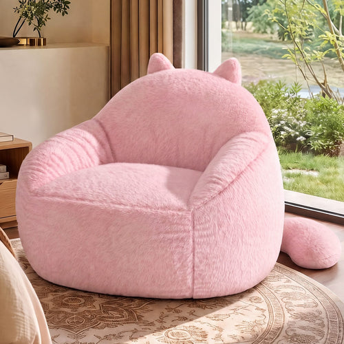 Sikaic Single Sofa Sikaic Cat Shape Single Sofa with Memory Foam and Soft Faux Fur Pink Pink / Fiber Fleece + Foam / Modern