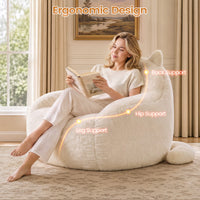 Sikaic Single Sofa Sikaic Cat Shape Single Sofa with Memory Foam and Soft Faux Fur White White / Fiber Fleece +Foam / Modern