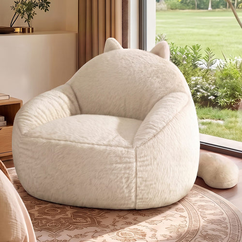 Sikaic Single Sofa Sikaic Cat Shape Single Sofa with Memory Foam and Soft Faux Fur White White / Fiber Fleece +Foam / Modern
