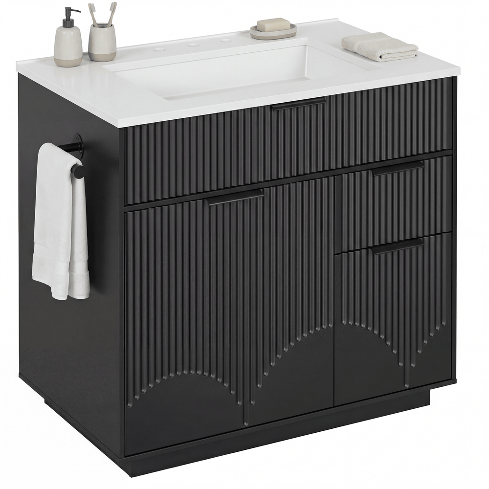 Sikaic Sink cabinet & vanity 31 Inch Fluted Bathroom Vanity with Sink and 3 Drawers Black Black / Engineered Wood / Modern