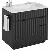 Sikaic Sink cabinet & vanity 31 Inch Fluted Bathroom Vanity with Sink and 3 Drawers Black Black / Engineered Wood / Modern