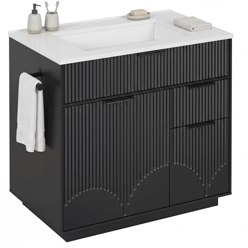 Sikaic Sink cabinet & vanity 31 Inch Fluted Bathroom Vanity with Sink and 3 Drawers Black Black / Engineered Wood / Modern