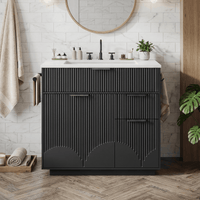 Sikaic Sink cabinet & vanity 31 Inch Fluted Bathroom Vanity with Sink and 3 Drawers Black Black / Engineered Wood / Modern