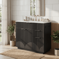 Sikaic Sink cabinet & vanity 31 Inch Fluted Bathroom Vanity with Sink and 3 Drawers Black Black / Engineered Wood / Modern