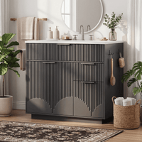 Sikaic Sink cabinet & vanity 31 Inch Fluted Bathroom Vanity with Sink and 3 Drawers Black Black / Engineered Wood / Modern