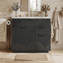 Sikaic Sink cabinet & vanity 31 Inch Fluted Bathroom Vanity with Sink and 3 Drawers Black Black / Engineered Wood / Modern