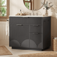 Sikaic Sink cabinet & vanity 31 Inch Fluted Bathroom Vanity with Sink and 3 Drawers Black Black / Engineered Wood / Modern