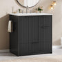 Sikaic Sink cabinet & vanity Fluted Bathroom Vanity 30 Inch with Sink and Towel Holder Black Black / Modern / Engineered Wood
