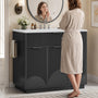 Sikaic Sink cabinet & vanity Fluted Bathroom Vanity 36 Inch with Sink and Towel Holder Black Black / Modern / Engineered Wood