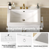 Sikaic Sink cabinet & vanity 24 Inch Bathroom Vanity with Sink and Towel Holder White White / Engineered Wood / Modern
