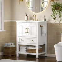 Sikaic Sink cabinet & vanity 24 Inch Bathroom Vanity with Sink and Towel Holder White White / Engineered Wood / Modern