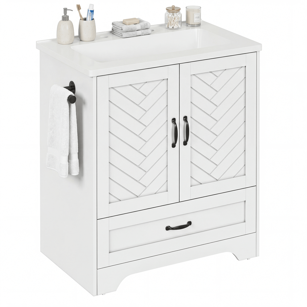 Sikaic Sink cabinet & vanity 25 inch Bathroom Vanity with Sink and Soft Closing Doors White White / Engineered Wood / Modern